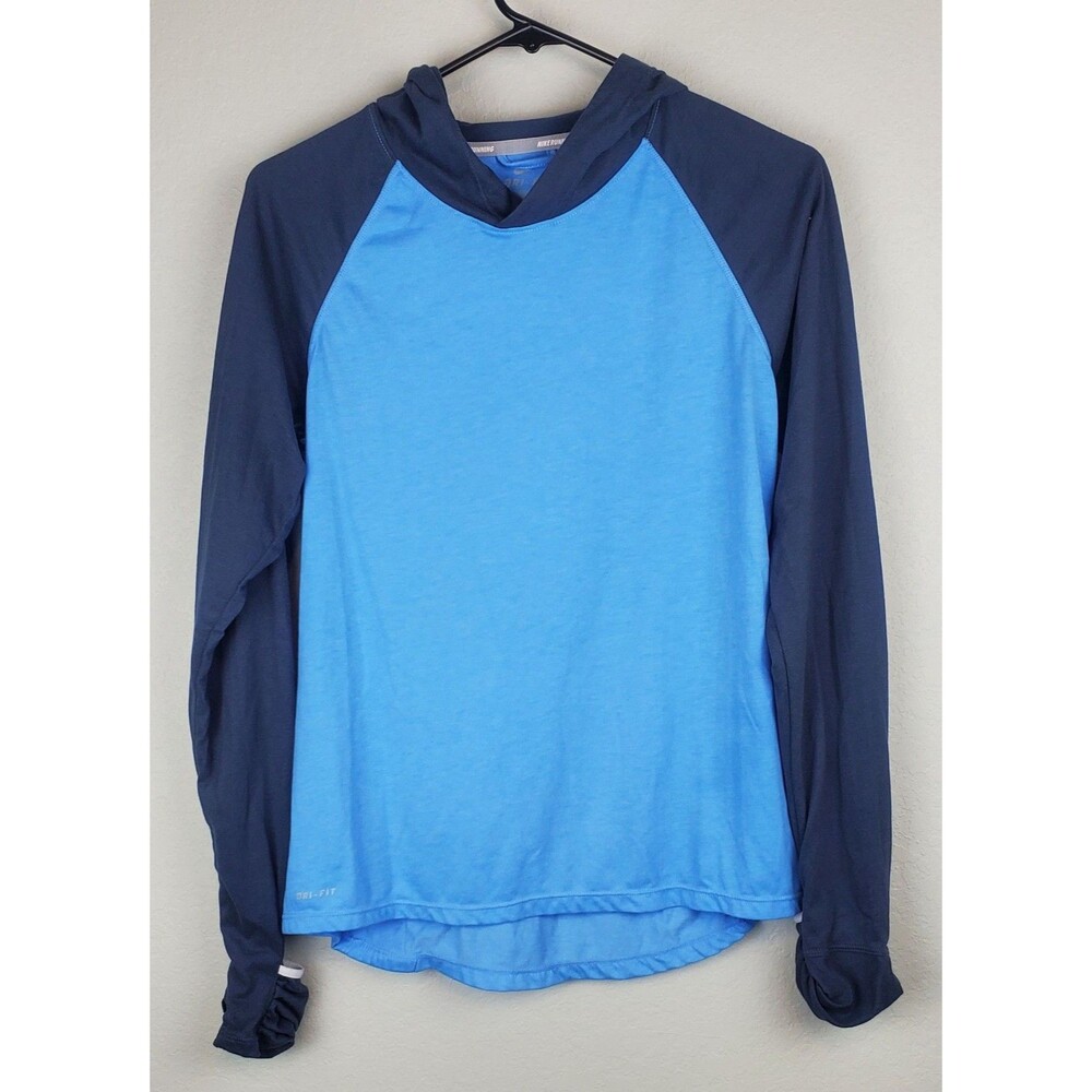 Nike Women's Medium Dri-Fit Blue Hooded Active Jacket Lightweight Hoodie Running